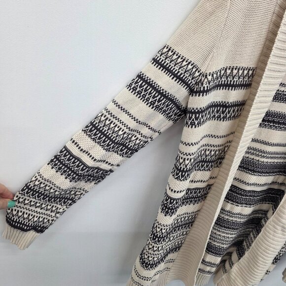 Olive +‎ Oak Beige Black Striped Open Front Cardigan Sweater S Long Sleeve Knit - Picture 6 of 14